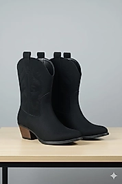 Kadın siyah Western Kovboy Süet Bot