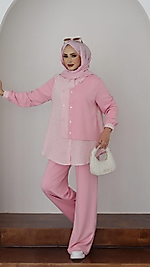 Garny Shirt Twist Muadil İkili Takım –Pembe