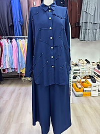 Taş Detaylı Pantolonlu Takım - Lacivert