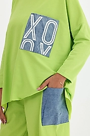 XOX Yağ Yeşili Kot Detaylı Takım