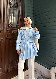 Kat Detaylı Gömlek -Bebe Mavisi