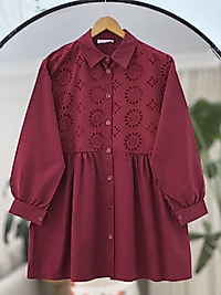 Poplin Gömlek -Bordo