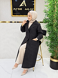 Ayşe Akay Deri Detaylı kap - Siyah