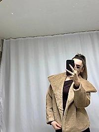 Camel kısa peluş mont kaban