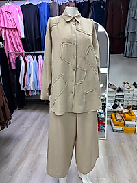 Taş Detaylı Pantolonlu Takım - Krem