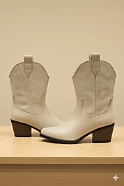 Kadın Krem Western Kovboy Süet Bot