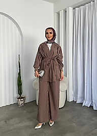 İşleme  Detaylı Kimono Takım - Vizon