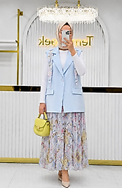 Aynaz Blazer Yelekli Etekli  Takım-MAVİ